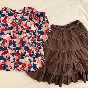 Mini Boden Girls Long Full Skirt, Floral Tunic Blouse Size 5-6 Year